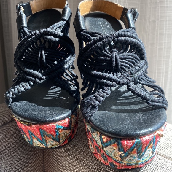 Ethnic Beaded Embroidery Sky High 5 1/2” Boho Wedge with Jute Rope Straps - 8 - Picture 8 of 16